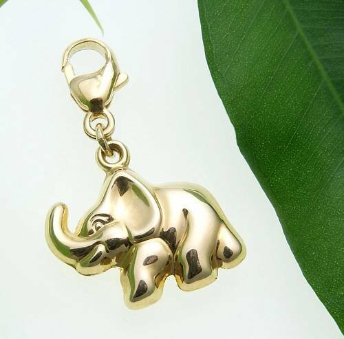 Charm Anhänger Einhänger Elefant 3D Glanz 333 Gold Gelbgold Qualität Unisex