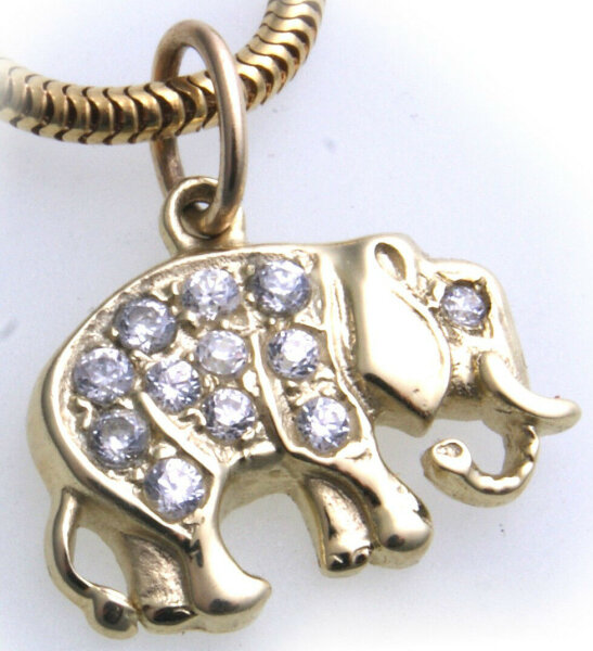 Anhänger echt Gold 585 Elefant mit Zirkonia gefasst Gelbgold Unisex Qualität er-