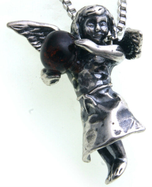 Anhänger Engel Bernstein echt Silber 925 Fee Sterlingsilber Kugel Schutzengel