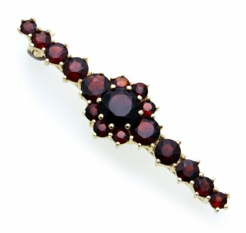Brosche Granat echt Gold 585 Granatbrosche Stabbrosche Gelbgold Damen 14kt 3007/
