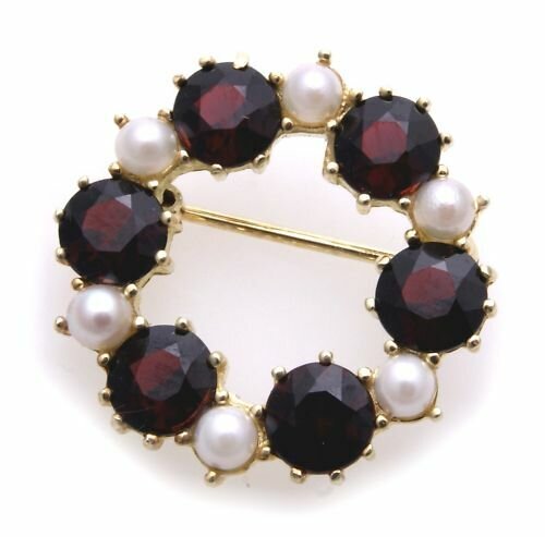 Brosche m. Granat Zuchtperle Gold 585 Granatbrosche 3916/5GR.ZP