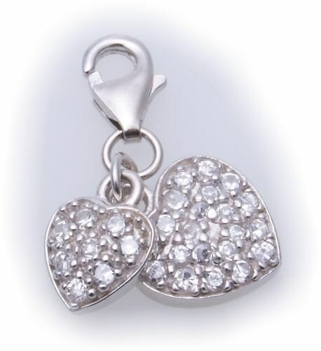 Charm Herz 2 Stück Zirkonia Silber 925 Einhänger Sterlingsilber Qualität
