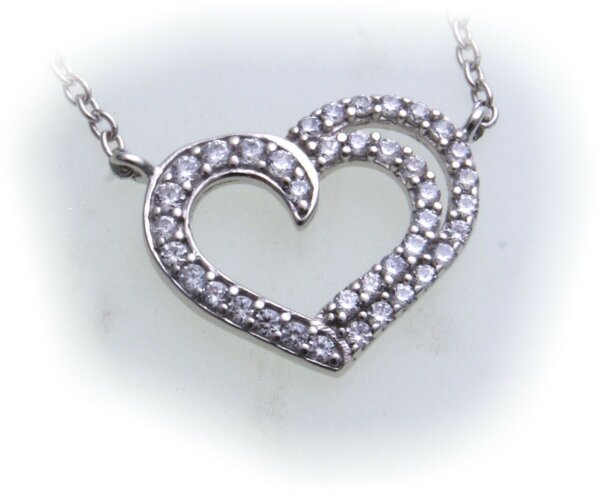 Damen Collier echt Silber 925 Zirkonia Sterlingsilber Herz Anhänger Halskette