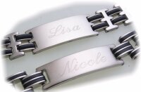 Herren Armband Edelstahl poliert Echt Leder braun inkl. Gravur verstellbar ID Ba