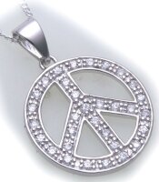 Anhänger Peace Zeichen mit Zirkonia echt Silber 925 Qualität Sterlingsilber  Neu