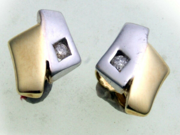 Ohrringe Stecker echt Gold 585 Brillant 0,05 ct rhodiniert 14kt Neu Gelbgold