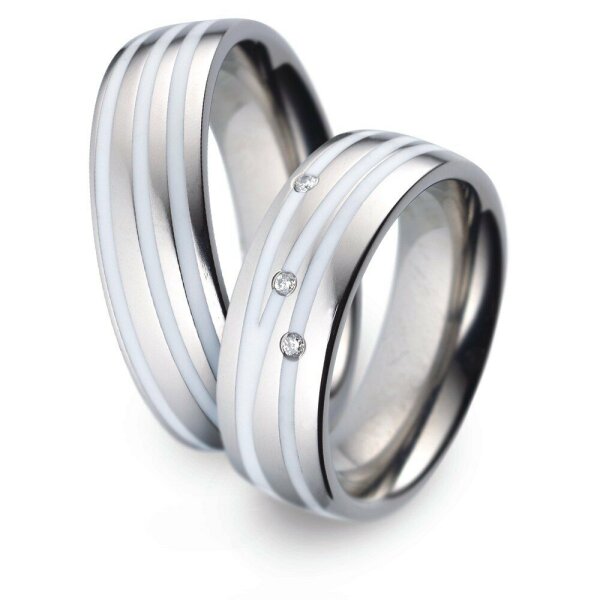 Titanfactory Titan Trauringe TF80 mit 3 Brillanten ges. 0.03 ct. Keramik weiß