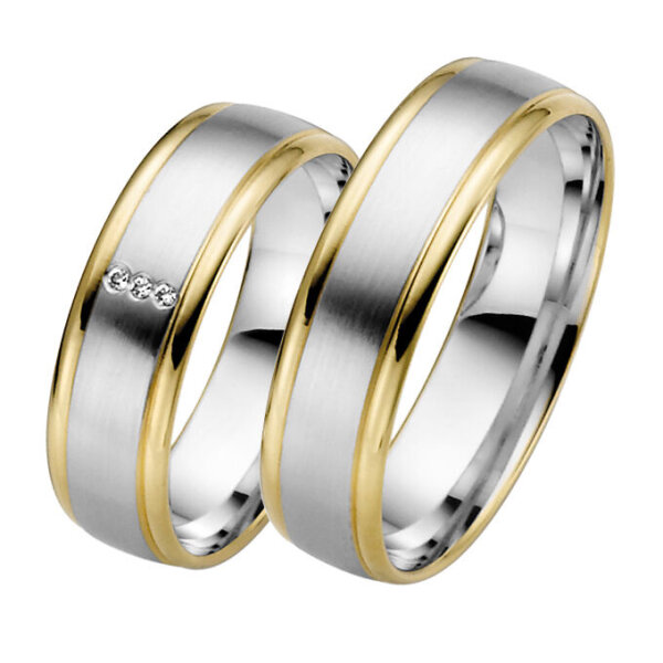 Trauringe Rauschmayer 50805 in 585/- Weiß- und Gelbgold mit Brill 0.015 ct. w/si