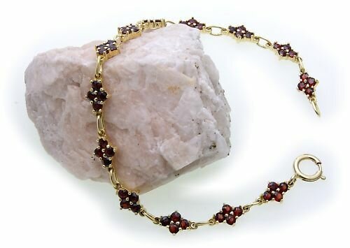 Armband m. Granat echt Gold 585 Armschmuck 19 cm Granatschmuck Gelbgold Damen