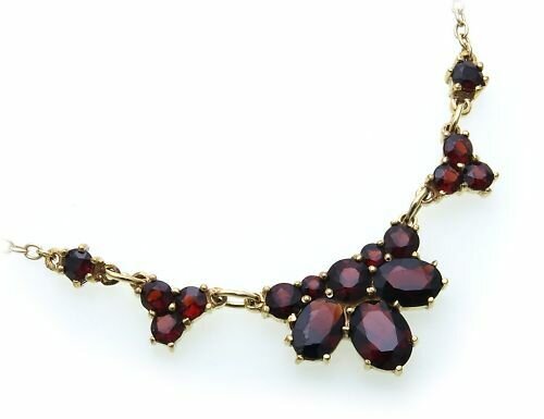 Collier m. Granat echt Gold 585 Halsschmuck Gelbgold Damen 14kt Halskette 4929/5
