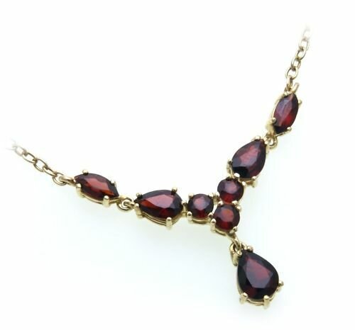 Damen Collier m. Granat echt Gold 585 Halsschmuck Gelbgold Halskette 4952/5GR