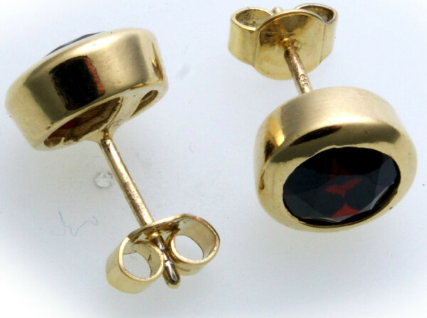 Damen Ohrringe groß Granat in Gold 585 Granatohrringe Gelbgold Ohrstecker 14kt