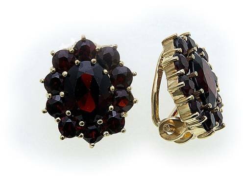 Damen Ohrringe m. Granat in Gold 333 Granatohrclip Clips Gelbgold Qualität 5515/