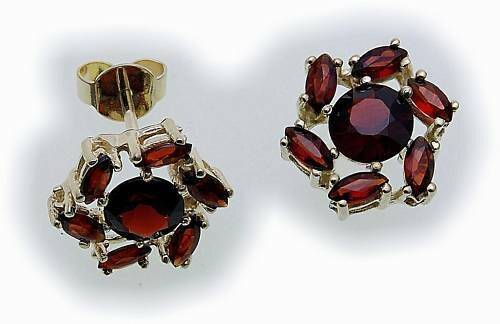 Damen Ohrringe m. Granat in Gold 333 Granatohrringe  Gelbgold Stecker Ohrstecker