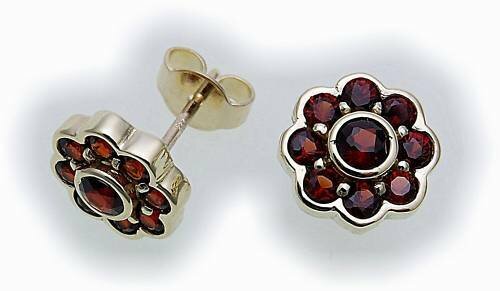 Damen Ohrringe m. Granat in Gold 585 Granatohrringe Gelbgold Ohrstecker 6628/5GR