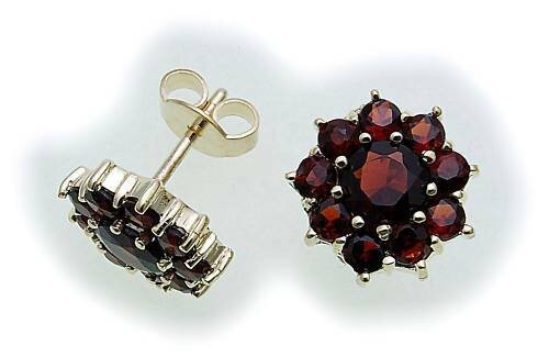 Damen Ohrringe m. Granat in Gold 585 Granatohrringe Gelbgold Ohrstecker 6901/5GR