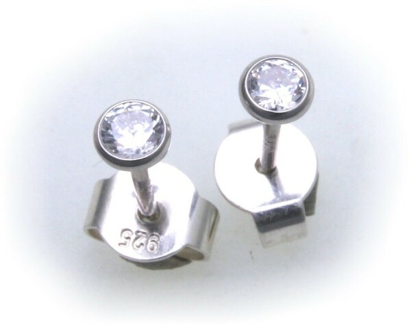 Damen Ohrringe rund 2,5 mm Zirkonia echt Silber 925 Ohrstecker Sterlingsilber