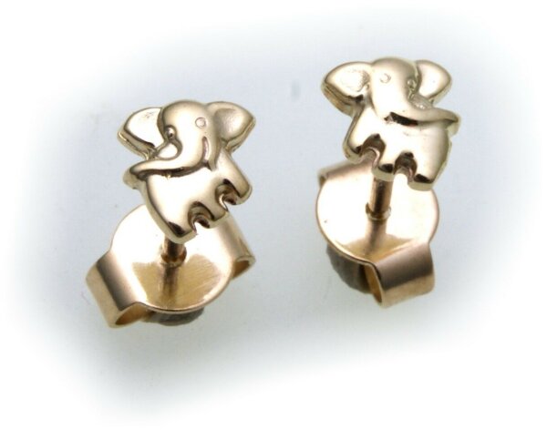 Kinder Ohrringe Ohrstecker Elefant echt Gold 585 massiv 14kt Gelbgold Stecker