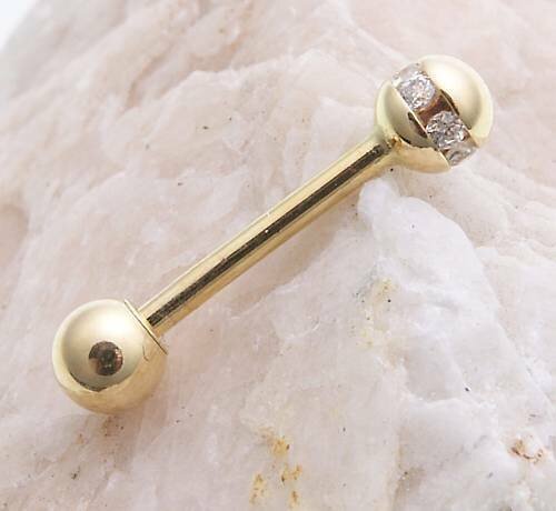 Piercing 8 mm Zunge Brust Echt Gold 750 Kugel Zirkonia Gelbgold Stäbe