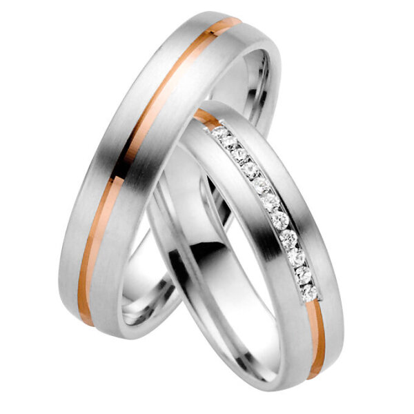 Trauringe Rauschmayer 50880 in 585/- Weiß- und Rotgold mit Brill 0.11 ct. w/si
