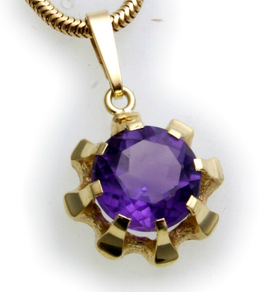 Anhänger echt Gold 585 echt Amethyst 9 mm Qualität  Gelbgold Damen 14kt