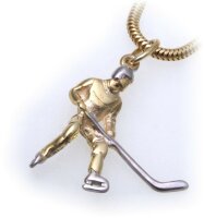 Anhänger Eishockey Spieler in echt Gold 585 plastisch 14k massiv Gelbgold Unisex