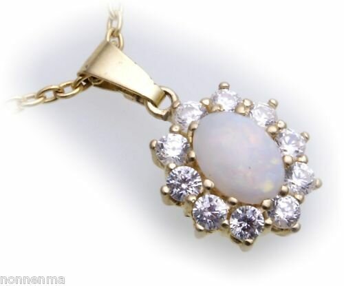 Anhänger Gold 333 echt echt Opal 7x5mm 10 Zirkonia Gelbgold Damen