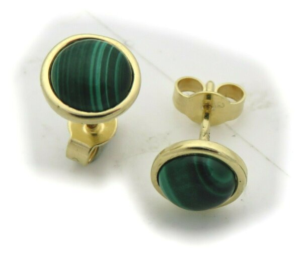 Damen Ohrringe echt Malachit 6 mm echt Gold 585 Stecker Gelbgold Ohrstecker Neu