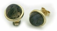 Damen Ohrringe echt Moosachat 10 mm echt Gold 333 Stecker Gelbgold Ohrstecker