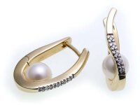 Damen Ohrringe Klapp Creolen Brillant echt Gold 750 18kt Perlen Diamant Gelbgold