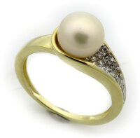 Damen Ring Perlen echt Gelbgold 333 8 karat Zirkonia Gold...