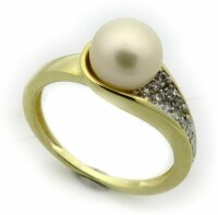 Damen Ring Perlen echt Gelbgold 333 8 karat Zirkonia Gold Qualität Zuchtperle