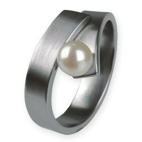 Ernstes Design Ring R123 Edelstahl mattiert poliert mit Perle Weite 59 Zuchtperl