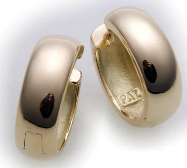 Herren Single Ohrring Klapp Creolen Gold 750 gewölbt 16 mm Gelbgold 18 karat Top