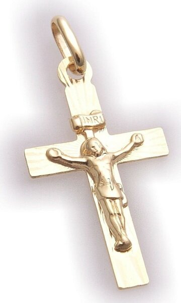 Neu Anhänger Kreuz mit Jesus echt Gold 333 Gelbgold Qualität INRI Unisex Günstig