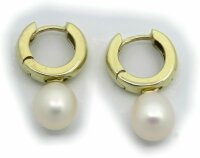 Neu Ohrringe Klapp Creolen Gelbgold 333 8 karat Perlen Tropfen weiß Perle Gold