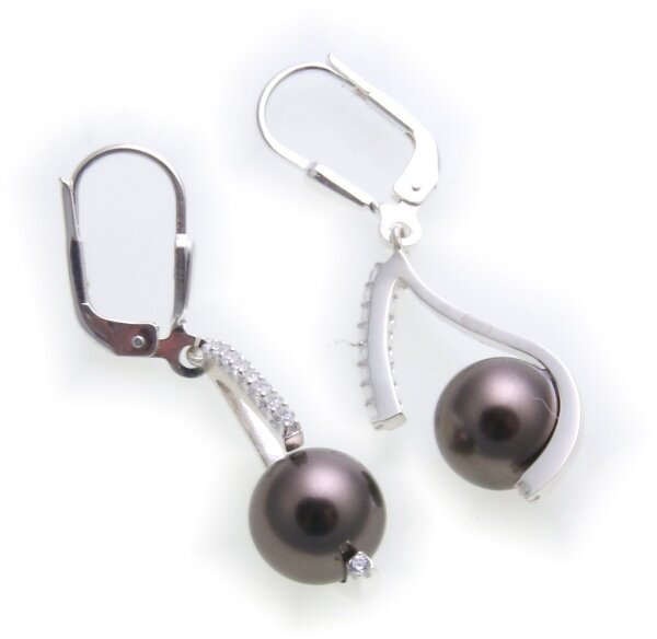 Ohrringe Hänger mit Zirkonia Muschelkernperle echt Silber 925 Ohrhänger