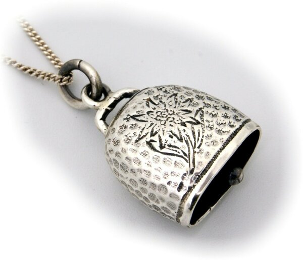 Anhänger Kuhglocke Glocke echt Silber 925 Jagdschmuck Grandelschmuck Edelweiß