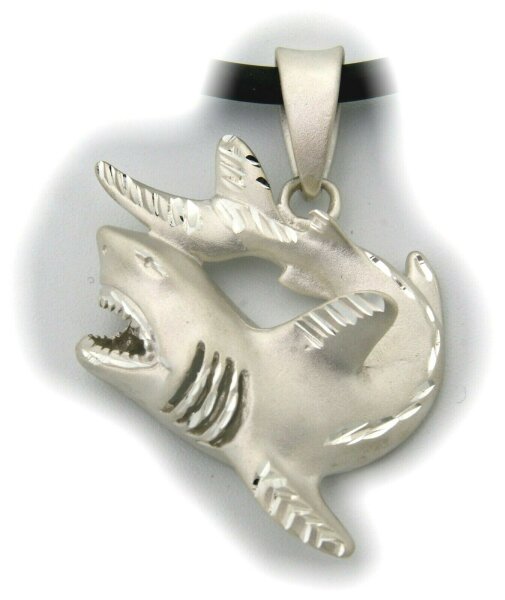 Anhänger XL Hai Fisch sehr groß echt Silber 925 matt diam. Sterling Top Qualität