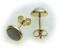 Damen Ohrringe Opal 6 mm echt Gold 585 Stecker Gelbgold Ohrstecker Milchopal
