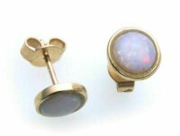 Damen Ohrringe Opal 6 mm echt Gold 585 Stecker Gelbgold Ohrstecker Milchopal