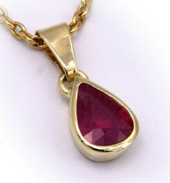 Damen Anhänger echt Rubin Tropfen echt Gold 585 14 karat Gelbgold Qualität Neu