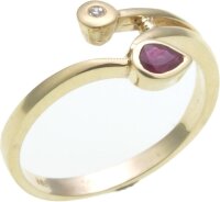 Damen Ring Brillant 0,01 ct. echt Rubin 4 x 3 mm in Gold 333 Gelbgold Diamant