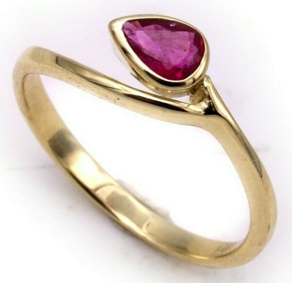 Damen Ring echt Gold 750 echt Rubin Tropfen 18 karat Top Qualität Gelbgold Neu