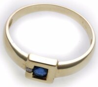 Damen Ring echt Gold 585 Safir14kt Diamant Saphir Gelbgold Brillant 0,015ct TOP