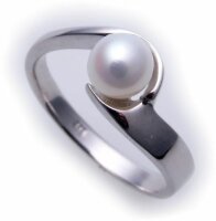 Damen Ring echt Weißgold 585 Perle 6,0 mm Glanz...