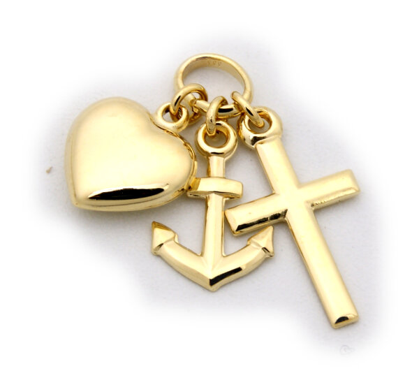 Anhänger Glaube Liebe Hoffnung poliert 333 Gold Gelbgold Unisex Anker Herz Kreuz