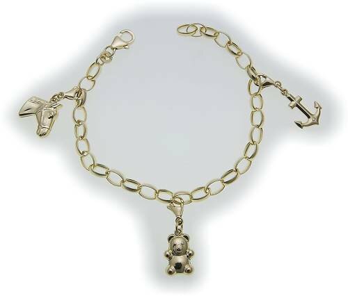 Damen Bettelarmband Anker Teddy Pferd in Gold 333 Charm Armband Gelbgold