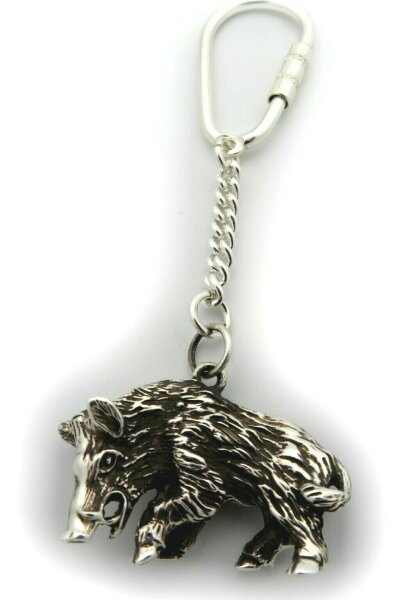 Schlüsselanhänger groß Wildschwein echt 925 Sterlingsilber  Wildsau Anhänger Neu