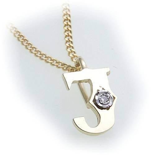 Anhänger u Kette Buchstabe J Dia 0,01 ct echt Gold 333 Diamant Gelbgold